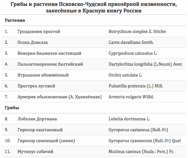 Griby i rasteniya pskovsko-chudskoy priozernoy nizmennosti, zanesennye v krasnuyu knigu rossii.png